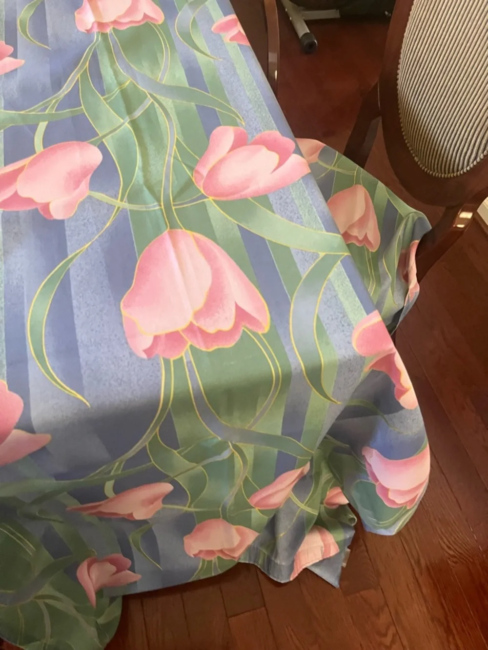 Floral Pink Tulip Shower Curtain Panel - Green & Blue Background